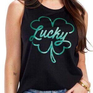 st patrick Lucky Clover Tank‎ Top By Tipsy Elves In Black & Green Womens L
